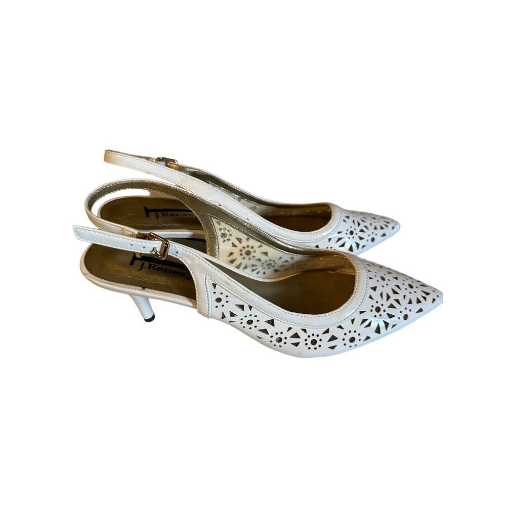 J. Renee white sling back white floral new without tags size 8M heels - Picture 4 of 6